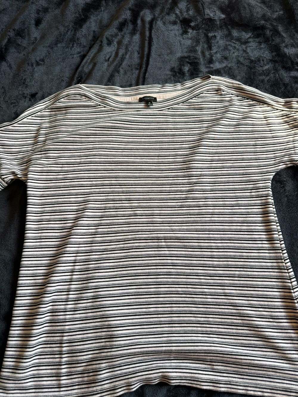 Talbots Black And Light Pink Striped Boat Neck Tee Size M